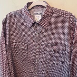 Wrangler Wrancher Pearl Snap Long Sleeved Button Down Men's Large Grey Red White